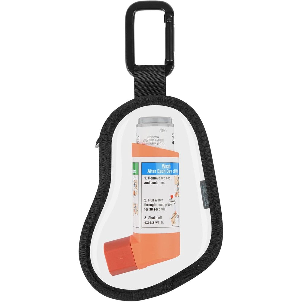 Beautyflier asthma inhaler case holder front view showing clear protective travel bag
