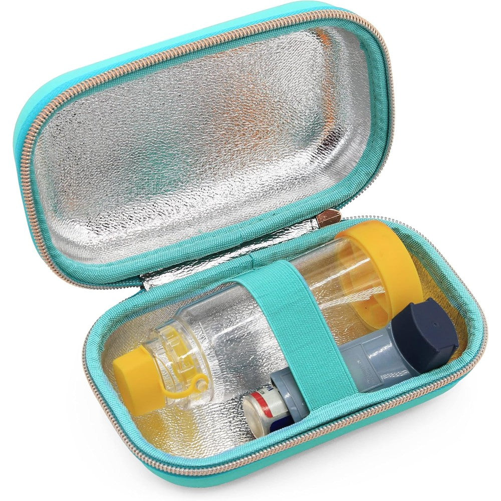 CASEMATIX asthma inhaler travel case front view showing the hard shell exterior and medical cross symbol