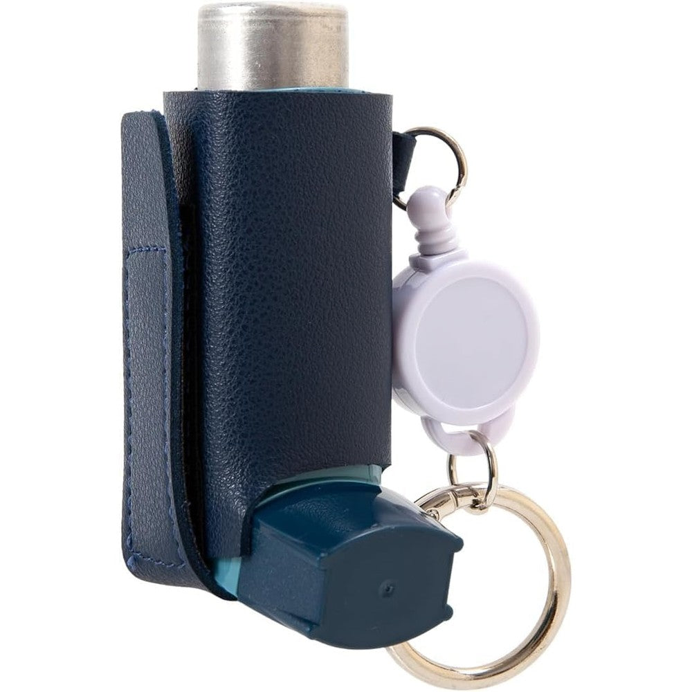 Adfuenom CHYDST leather asthma inhaler holder keychain front view
