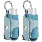 JYGSFCHDC asthma inhaler case holder front view showing azure blue leather and metal keychain clip.