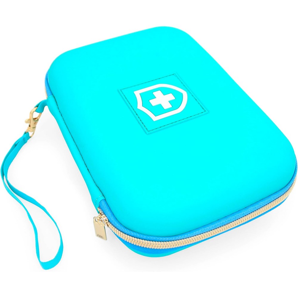CASEMATIX turquoise asthma inhaler travel case front view showing compact hard shell design