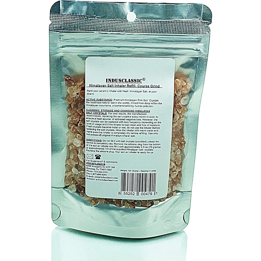 IndusClassic Himalayan Salt Refill front view packaging for ceramic inhalers and neti pots.