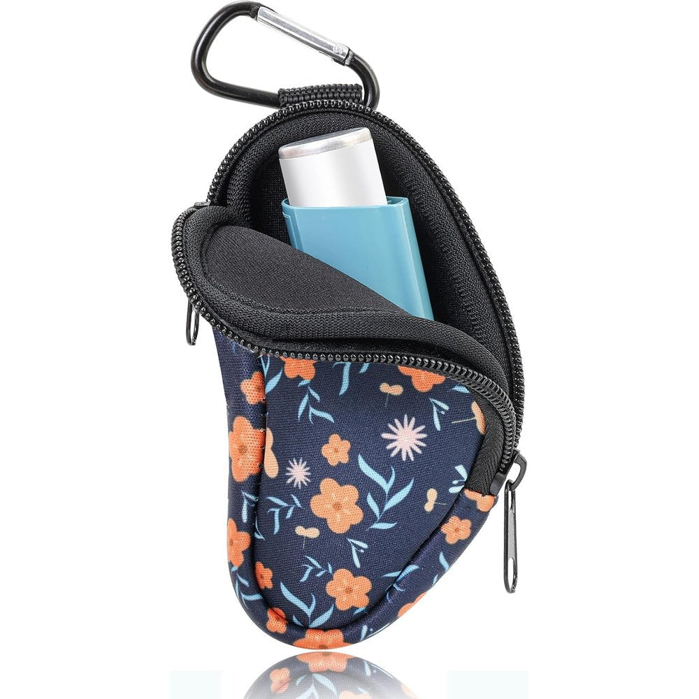 Koikyu asthma inhaler holder front view showcasing blue floral pattern design