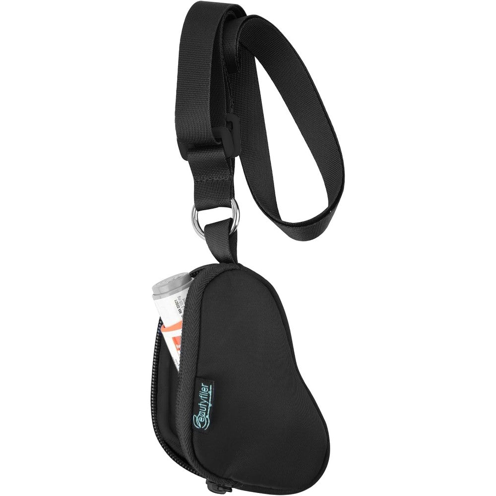 Beautyflier asthma inhaler case in black front view showing protective pouch design.
