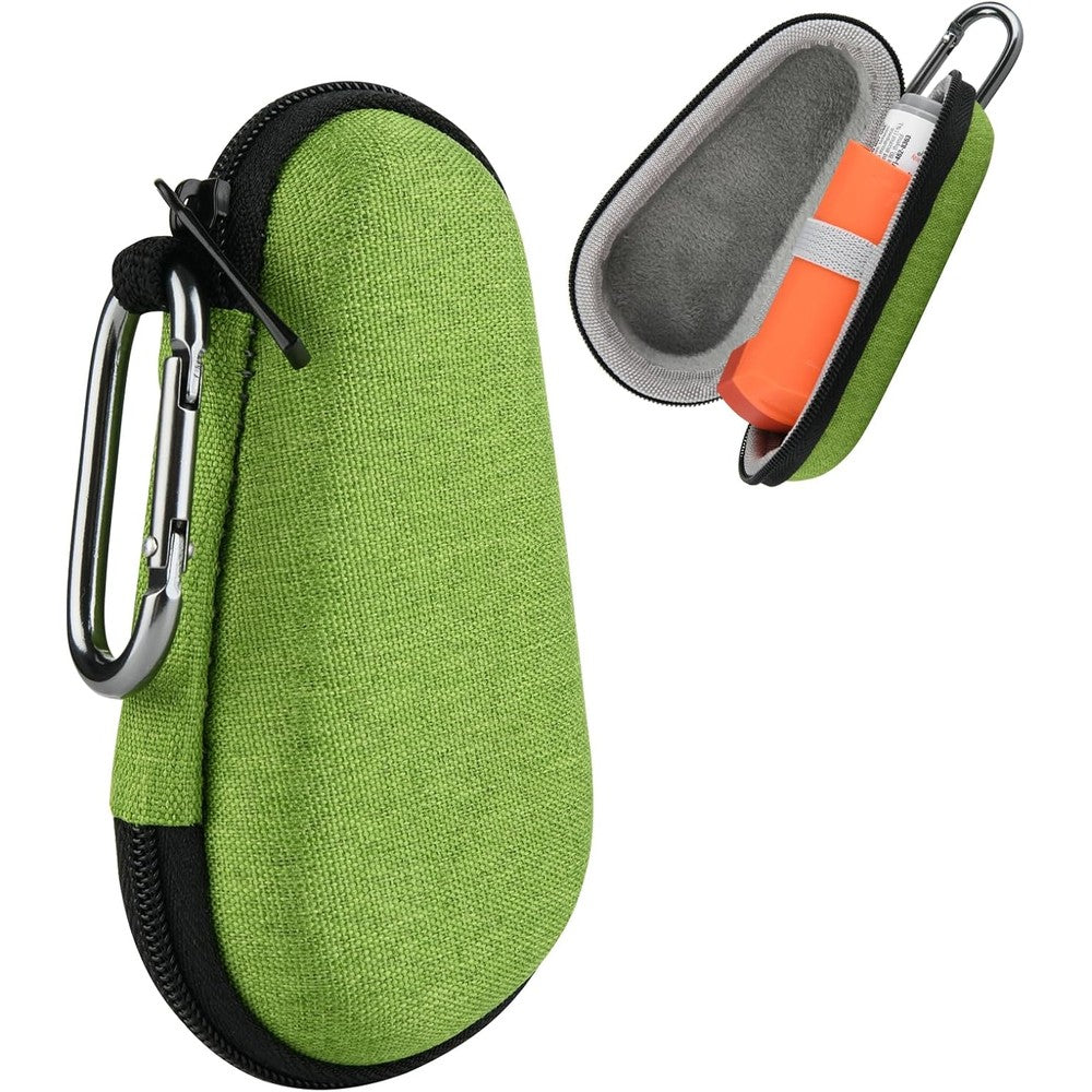 Beautyflier asthma inhaler travel case front view green hard shell pouch
