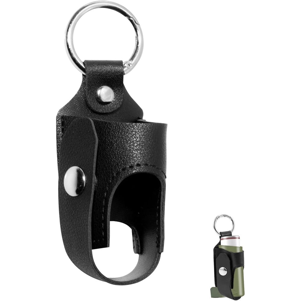 KEECAO asthma inhaler holder travel case front view showing premium black PU leather texture.