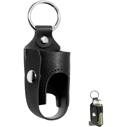 KEECAO asthma inhaler holder travel case front view showing premium black PU leather texture.