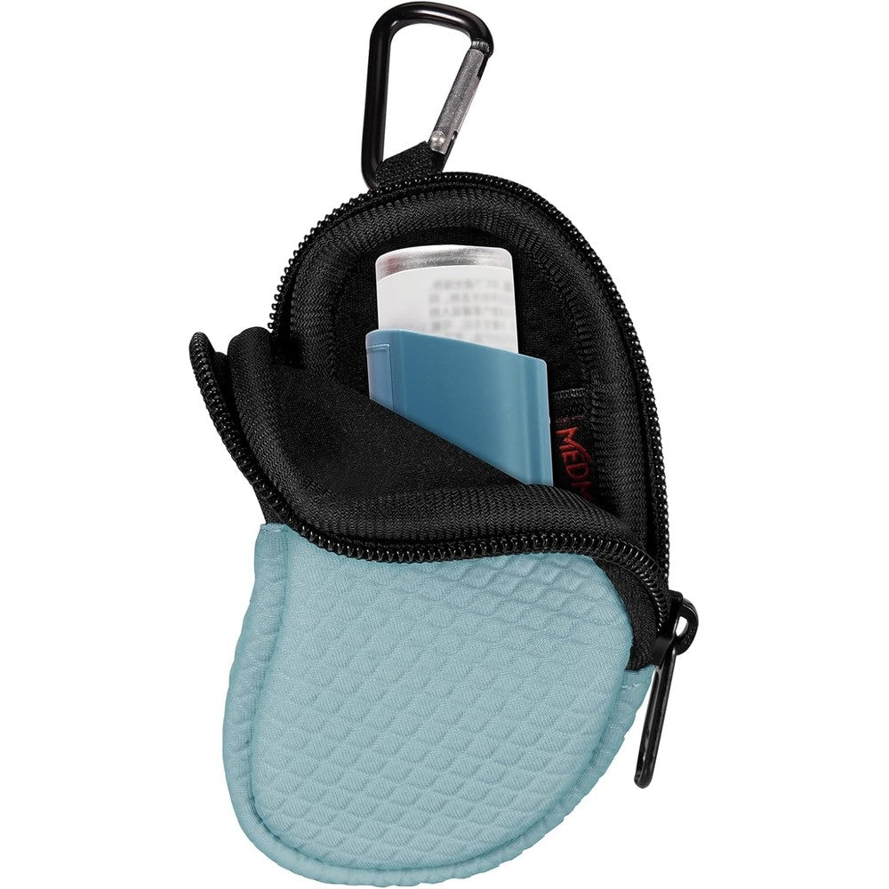 MEDMAX neoprene asthma inhaler holder front view blue portable medical case