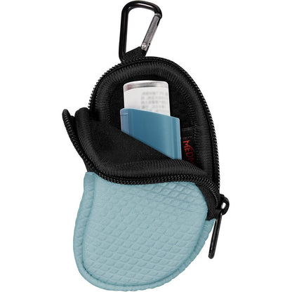 MEDMAX neoprene asthma inhaler holder front view blue portable medical case