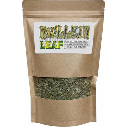 Alkaline Electrics Organic Mullein Leaf packaging front view loose leaf respiratory herbal tea