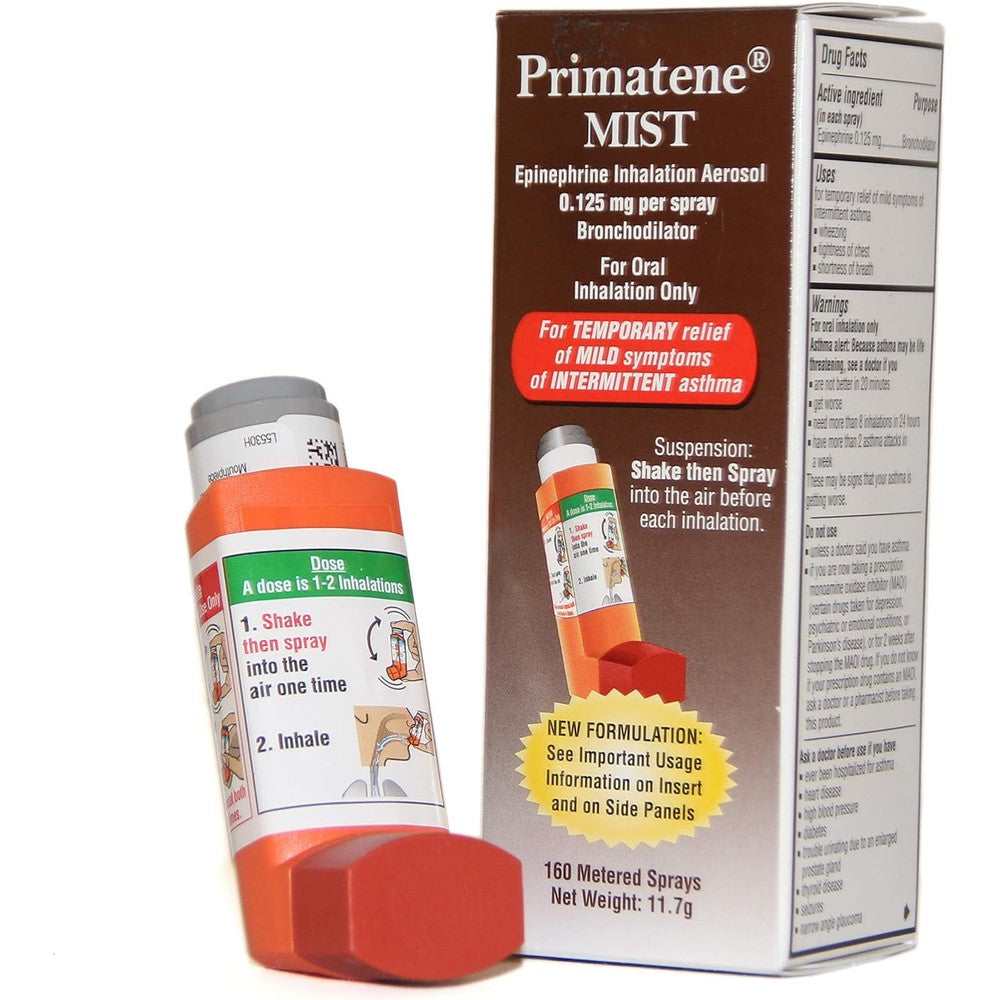 Primatene Mist Epinephrine Inhalation Aerosol front view packaging for asthma relief