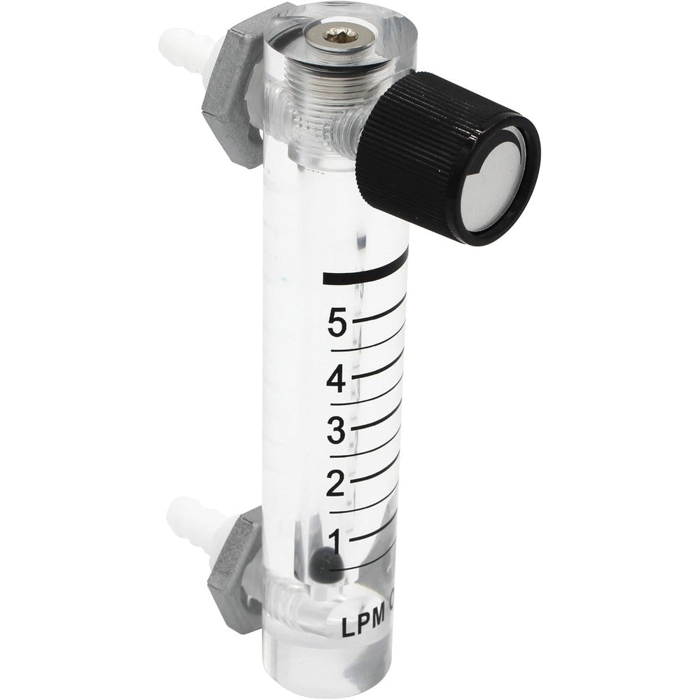 Hilitand Flow Meter for EverFlo 0-5L front view showing clear acrylic scale and black control valve knob.