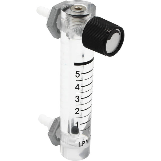 Hilitand Flow Meter for EverFlo 0-5L front view showing clear acrylic scale and black control valve knob.