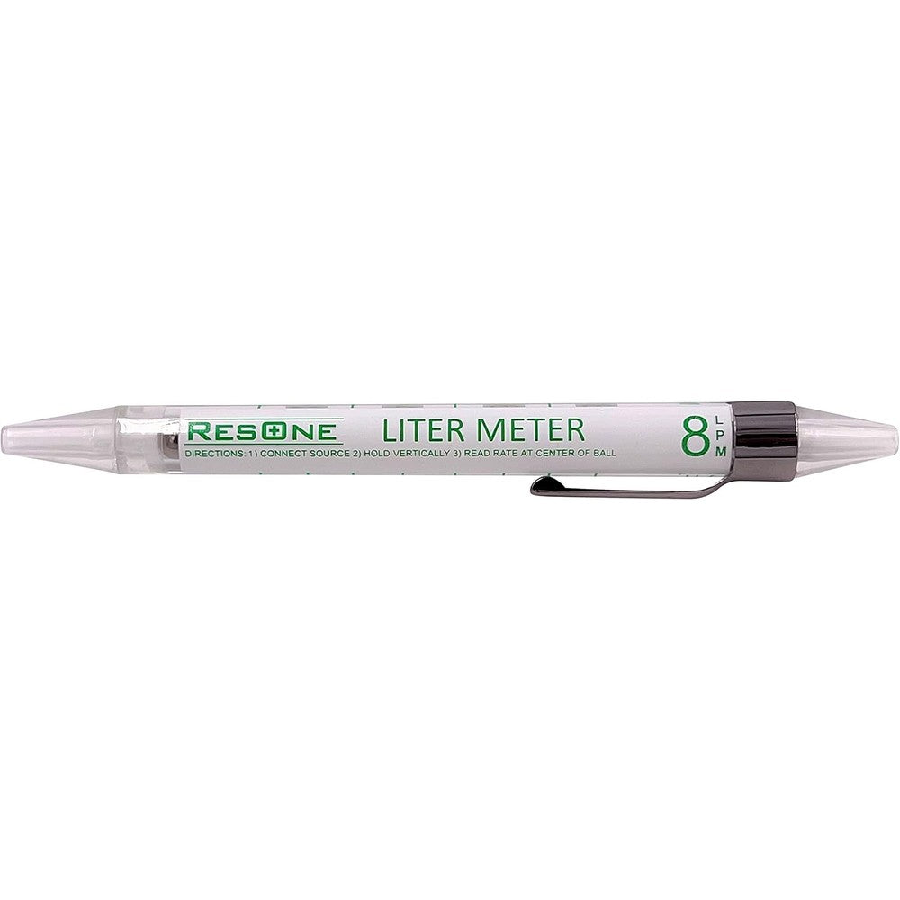ResOne Standard Liter Meter Pen front view showcasing the 0 to 8 Liters Per Minute scale for precise oxygen flow checking.