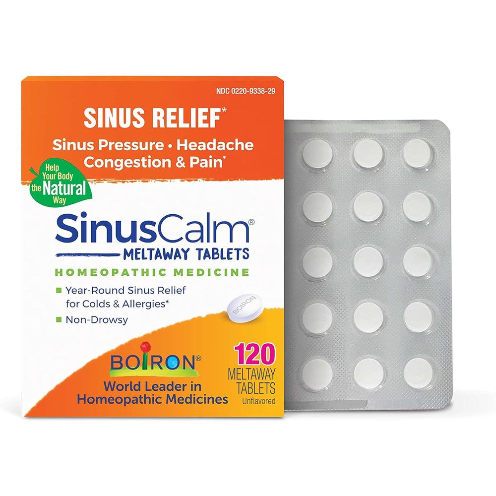 Boiron SinusCalm tablets for sinus pain relief front view