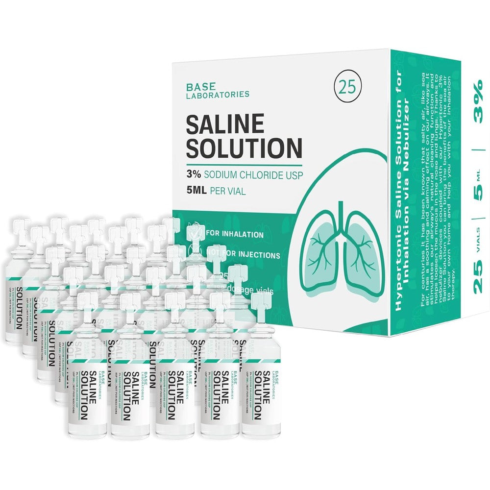 Base Laboratories 3 percent hypertonic saline solution vials front view
