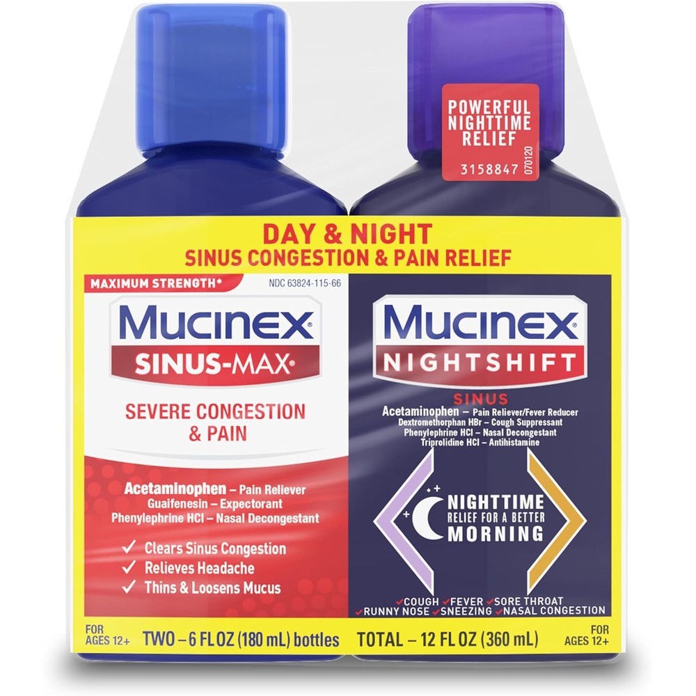 Mucinex Maximum Strength Sinus-Max and Nightshift Liquid Combo front view