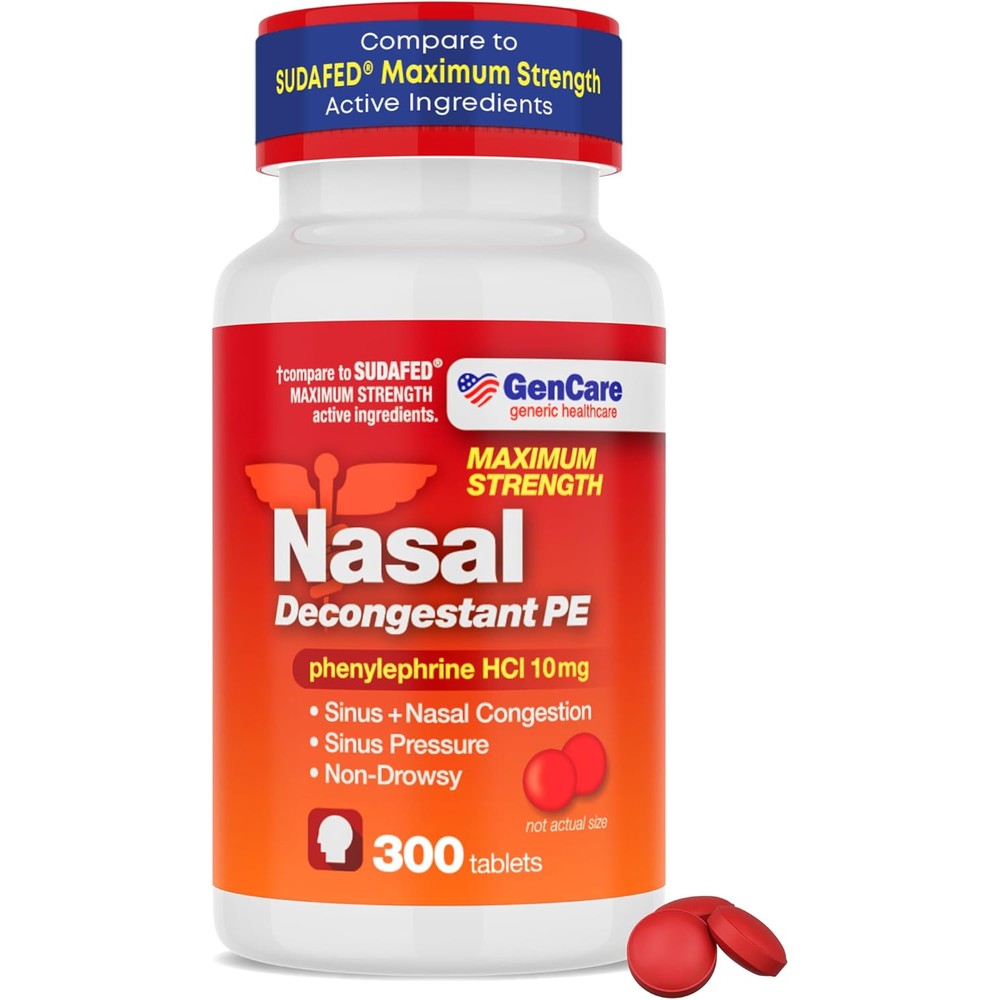 Gencare Nasal Decongestant PE 300 Tablets bottle front view