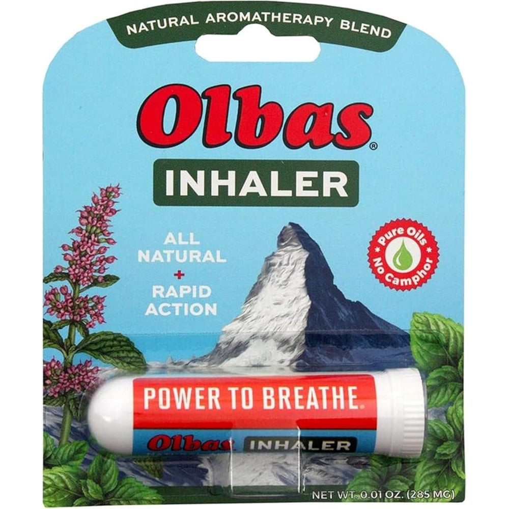Olbas aromatherapy nasal inhaler stick front view