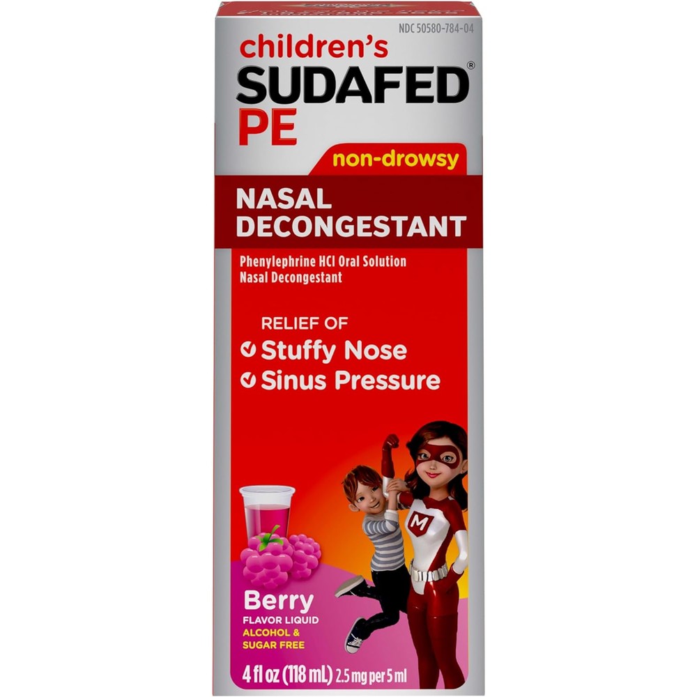 Sudafed Childrens PE Nasal Decongestant front view berry flavor