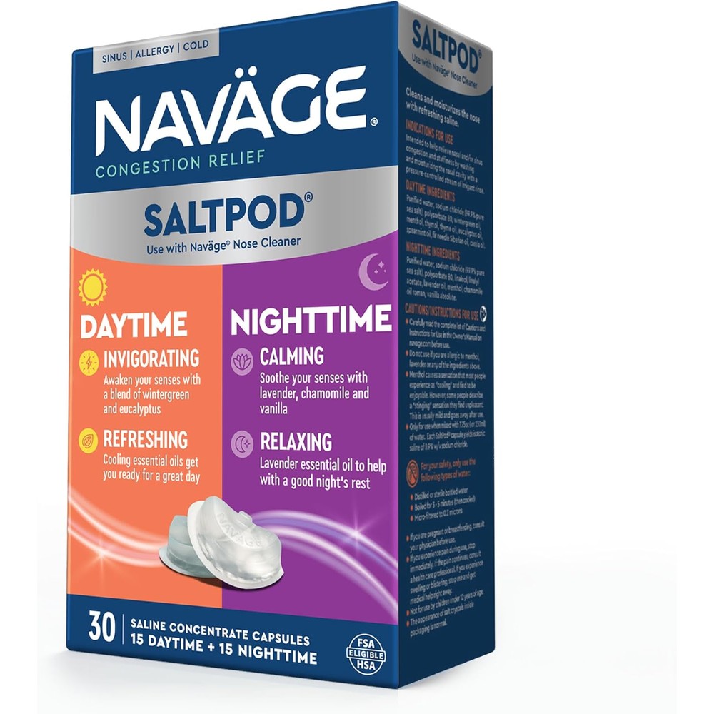 Navage Daytime and Nighttime SaltPods 30-pack front view packaging