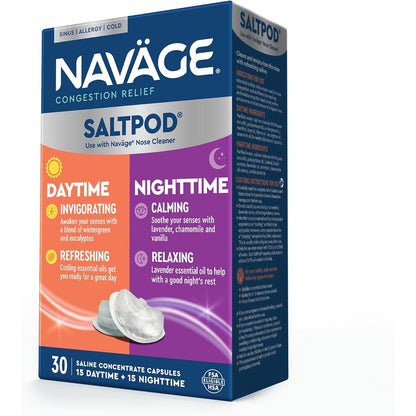 Navage Daytime and Nighttime SaltPods 30-pack front view packaging