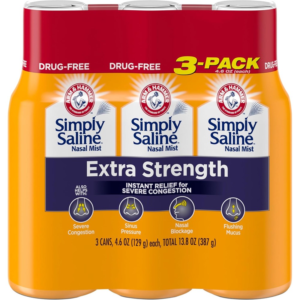 Simply Saline Extra Strength nasal mist for severe congestion relief 3 pack