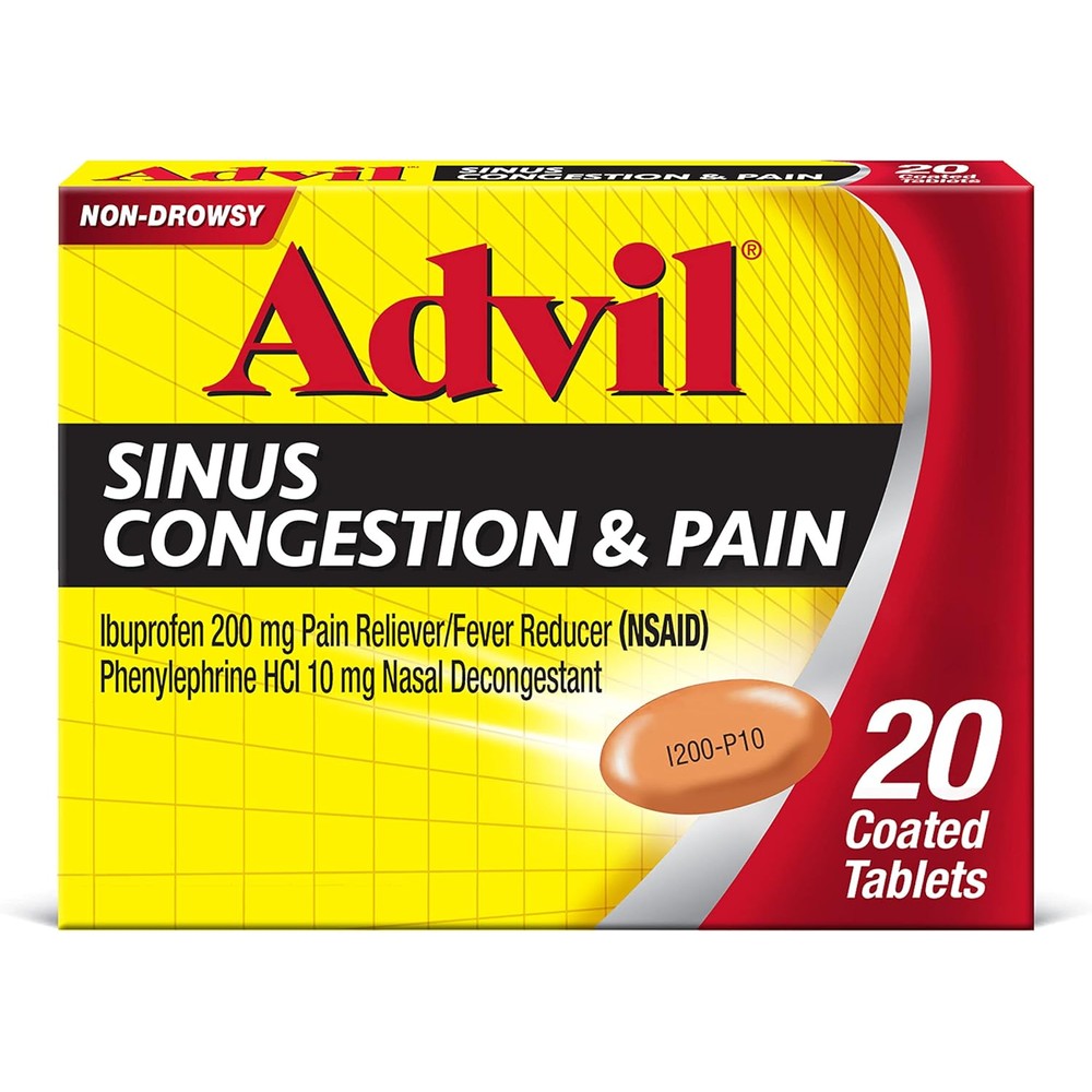 Advil Sinus Congestion and Pain 20 tablets front view