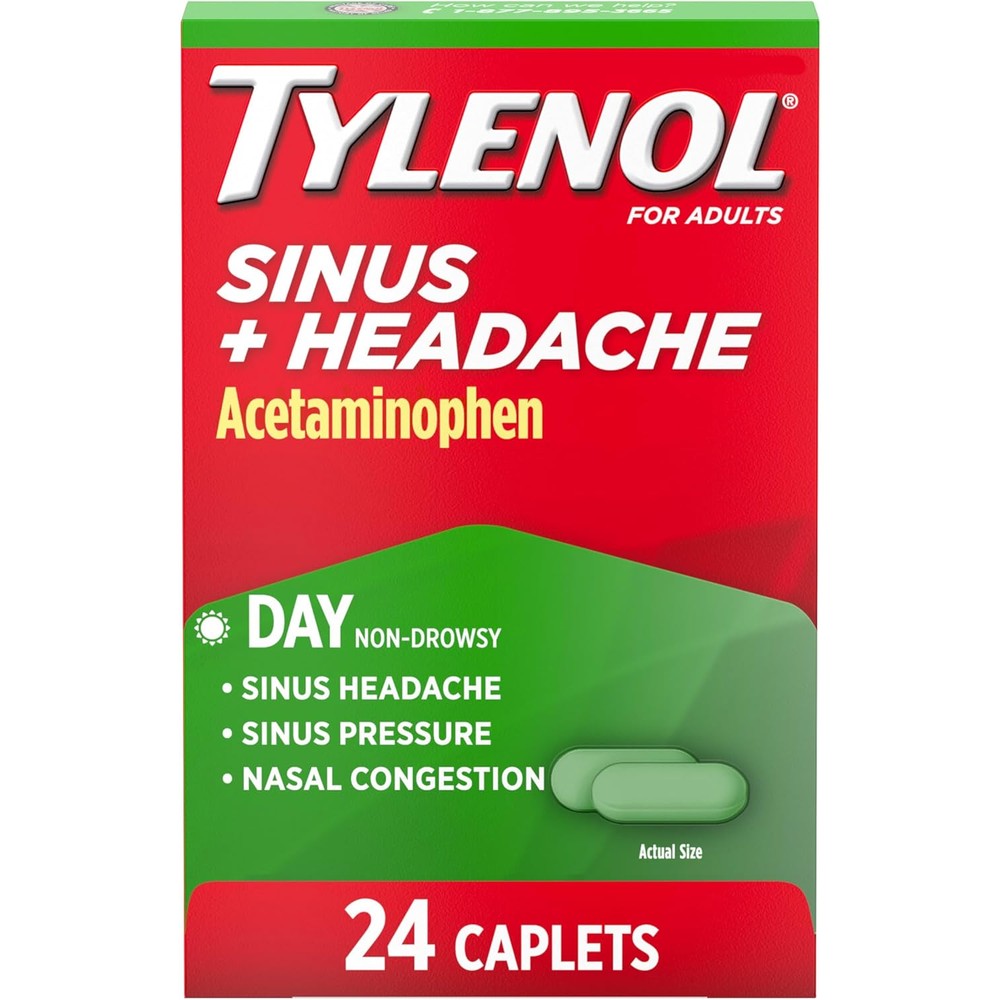 Tylenol Sinus and Headache Daytime non-drowsy relief caplets front of pack.