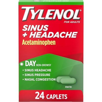 Tylenol Sinus and Headache Daytime non-drowsy relief caplets front of pack.
