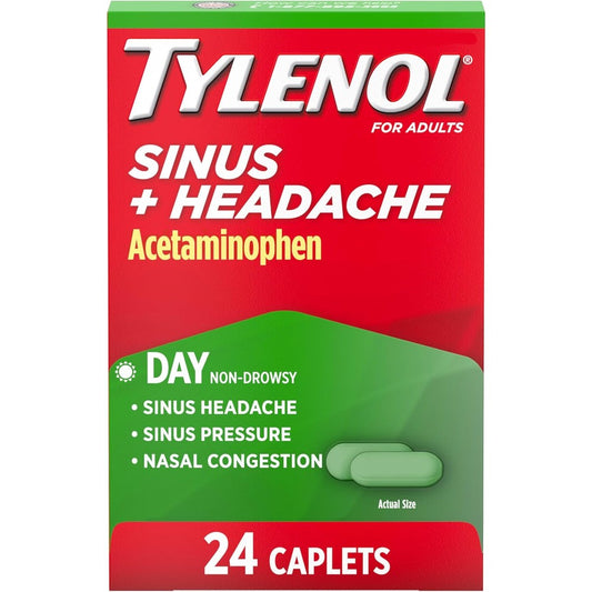 Tylenol Sinus and Headache Daytime non-drowsy relief caplets front of pack.