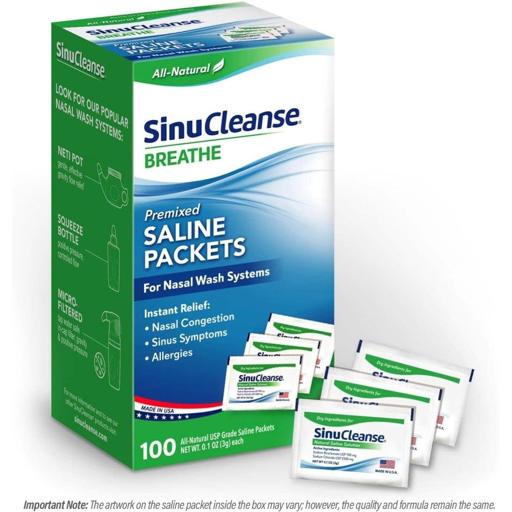 SinuCleanse Pre-Mixed Saline Packets 100 Count front view