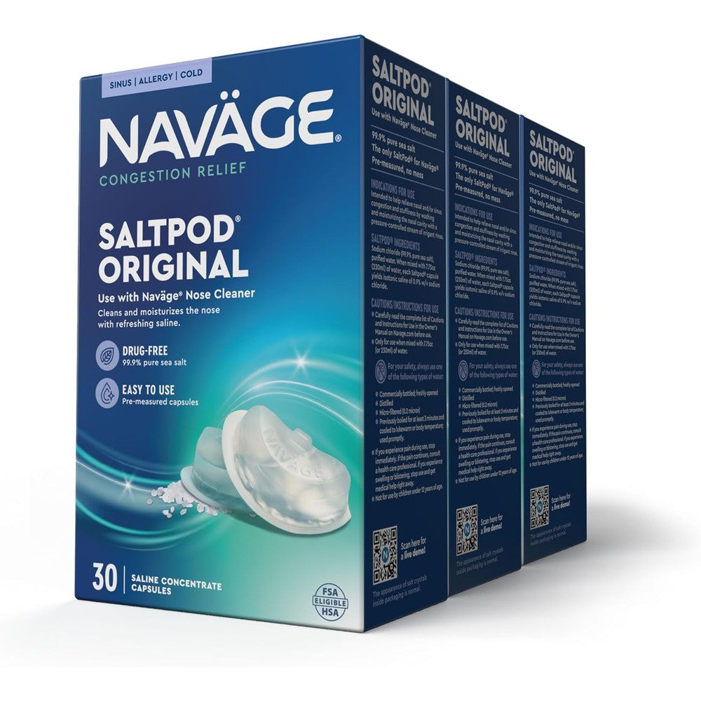 Navage SaltPod Bundle box front view showing 90 capsules