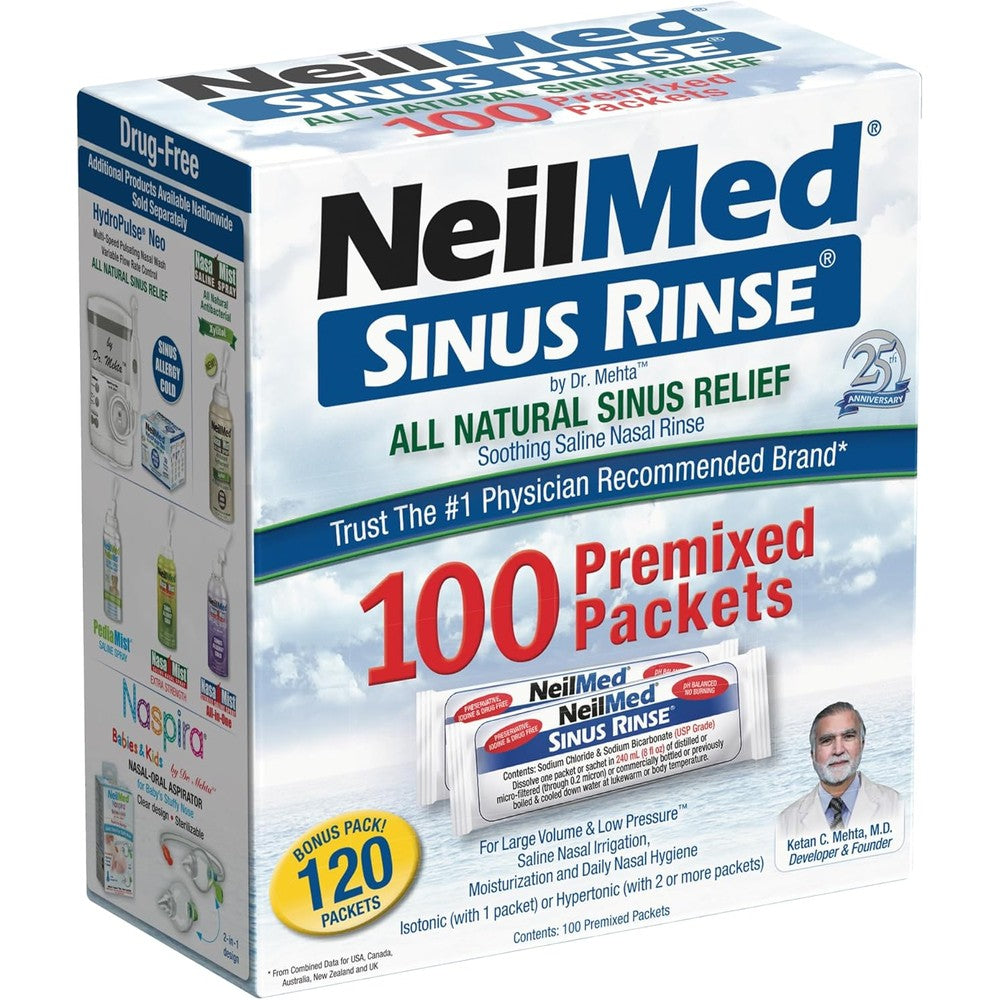 NeilMed Sinus Rinse Premixed Refill Packets 100 count front packaging view
