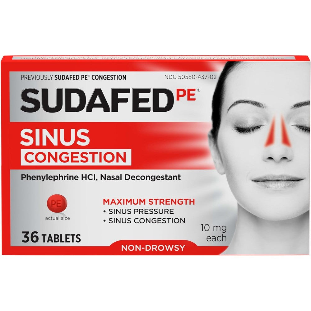 Sudafed PE Maximum Strength Sinus Congestion tablets front box view