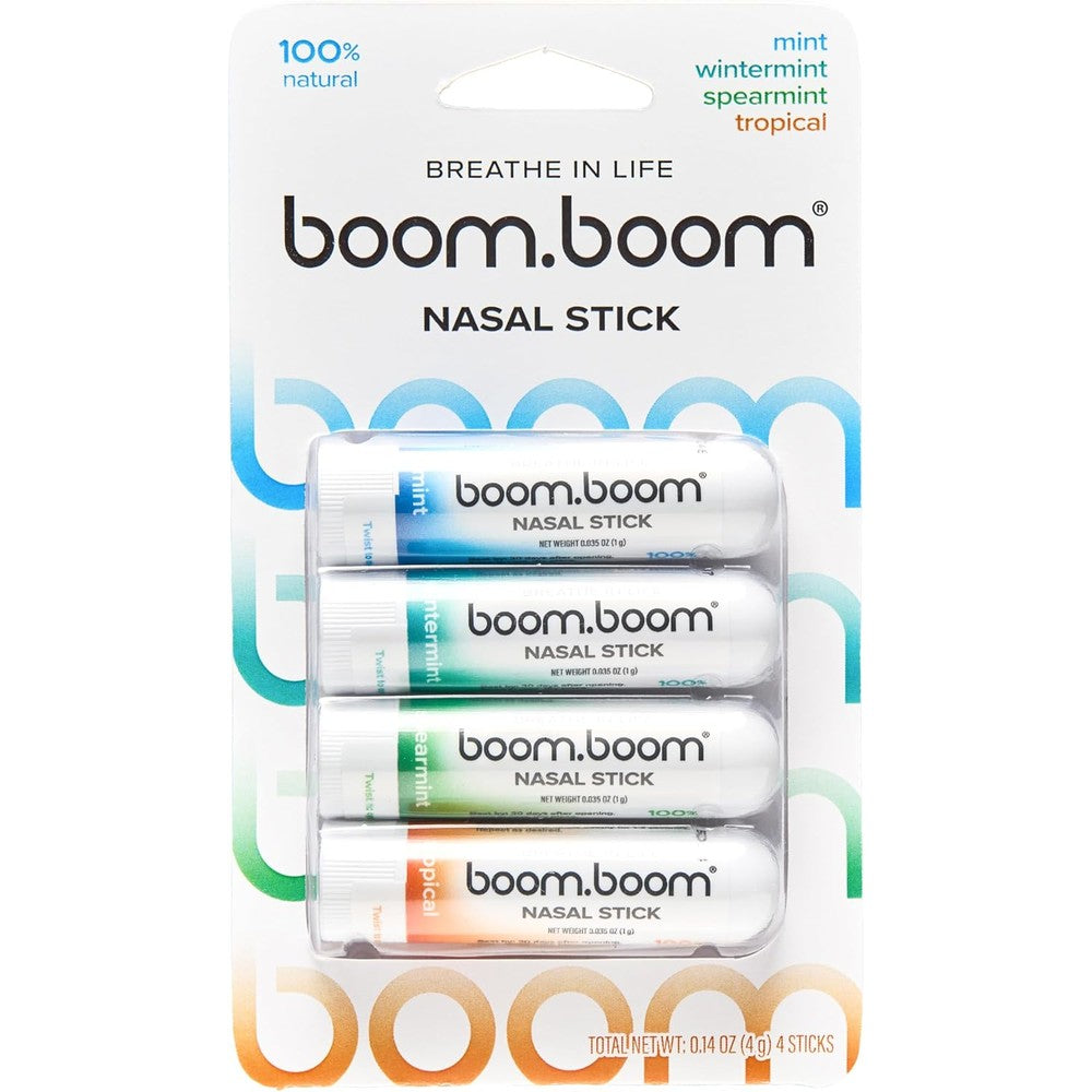 BoomBoom nasal stick variety pack showing four different scents