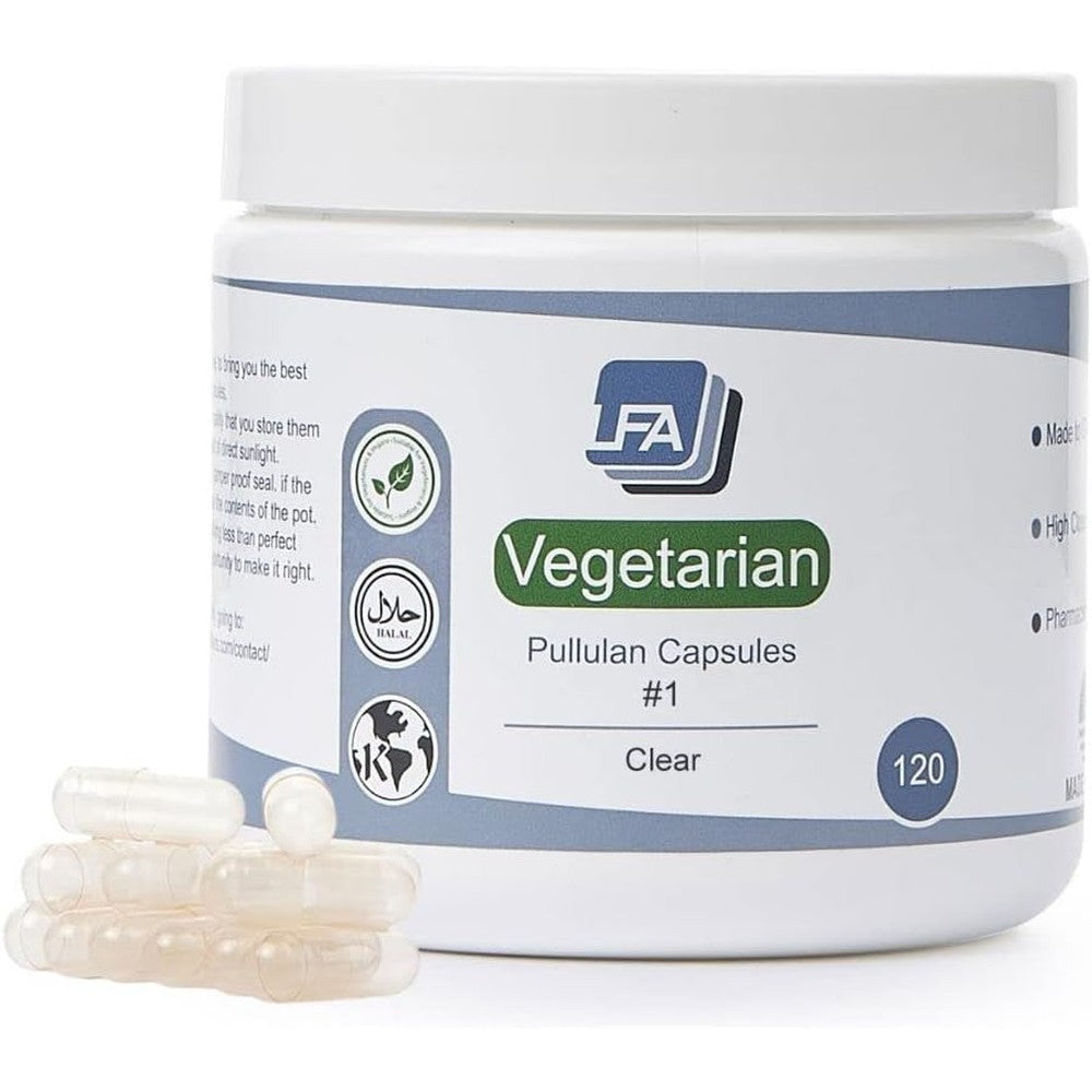 LFA Tablet Presses size 1 vegan pullulan capsules jar front view