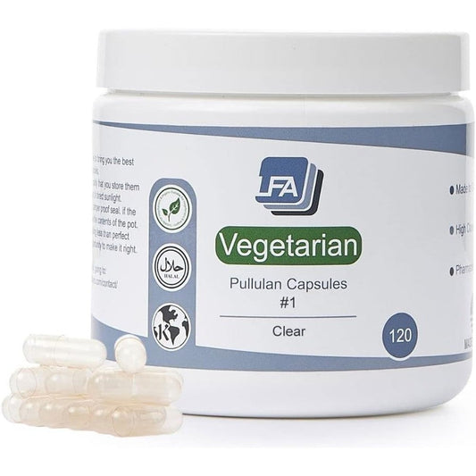 LFA Tablet Presses size 1 vegan pullulan capsules jar front view