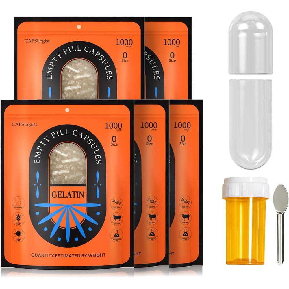 CAPSLogist size 0 clear gelatin capsules 5000 count packaging