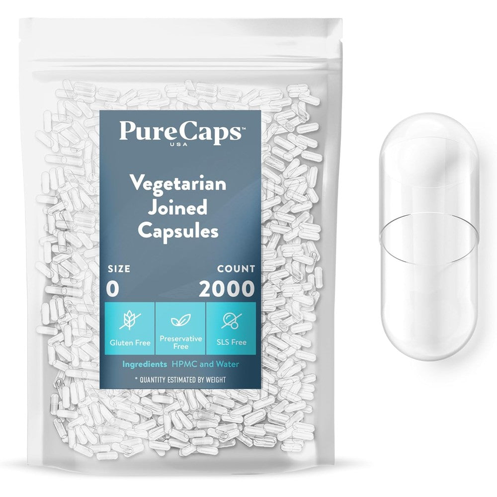 PureCaps USA empty vegetarian size 0 capsules front view packaging