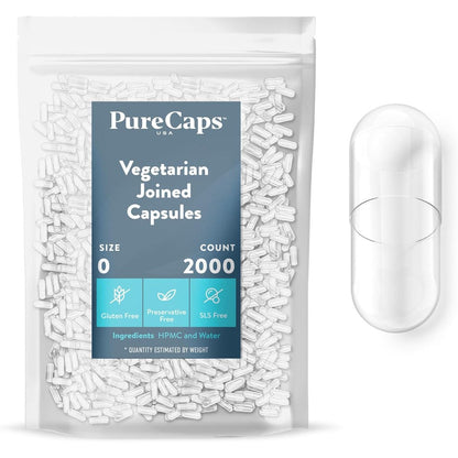 PureCaps USA empty vegetarian size 0 capsules front view packaging