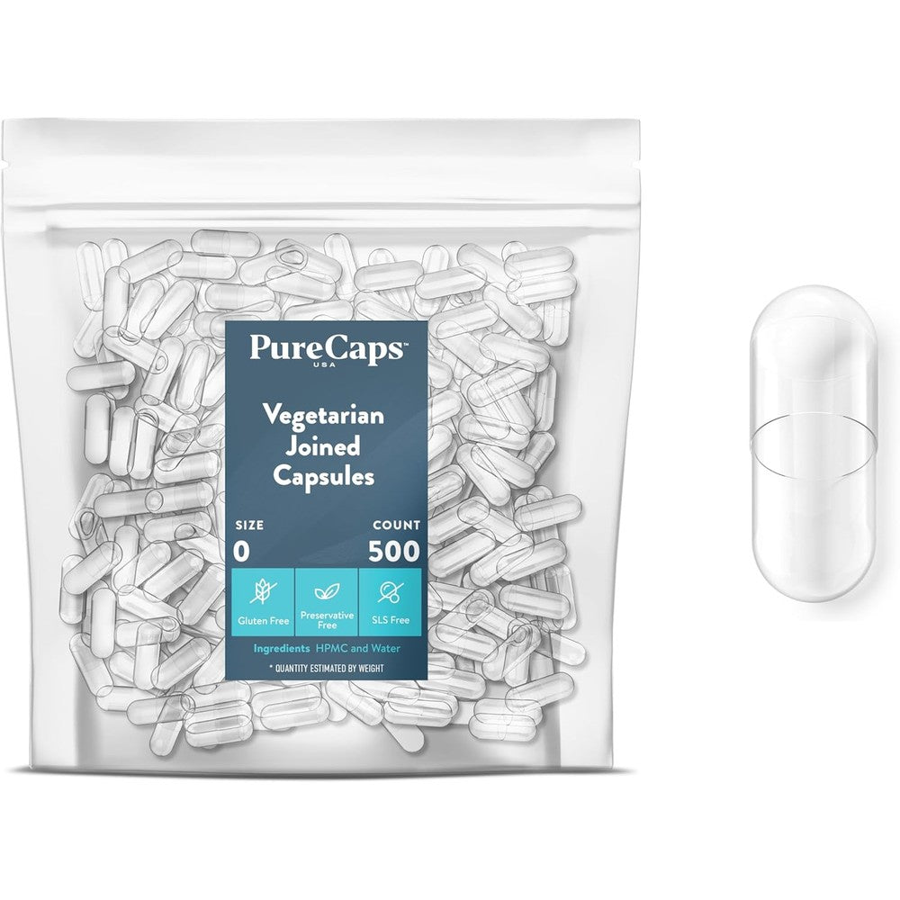 PureCaps USA size 0 empty vegetarian capsules front view packaging