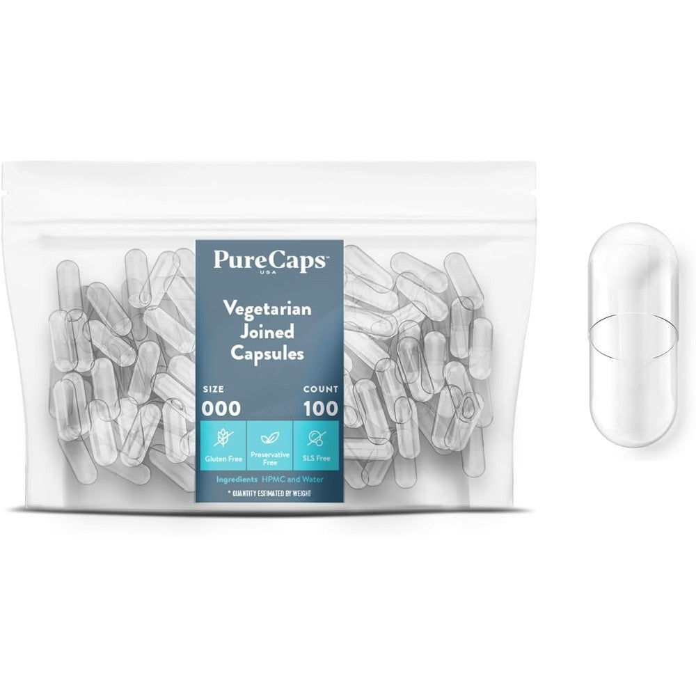PureCaps USA empty size 000 vegetarian capsules front view packaging