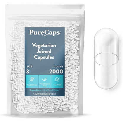 PureCaps USA size 3 empty vegetarian capsules front view packaging