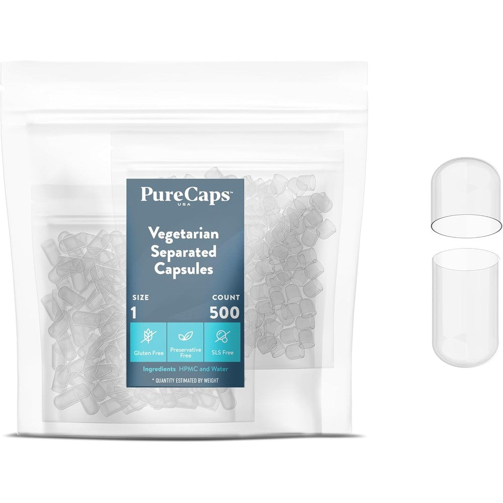 PureCaps USA Size 1 empty vegetarian pill capsules front view