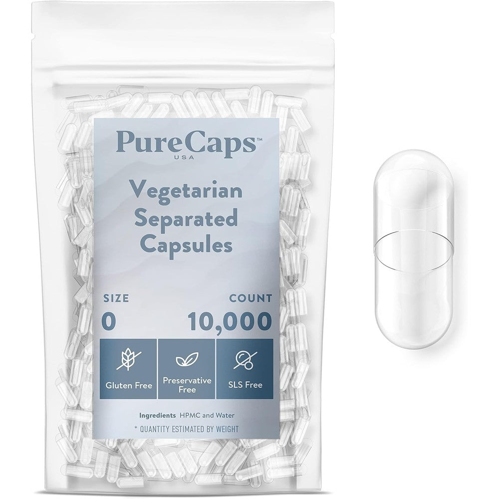 PureCaps USA Size 0 Empty Vegetarian Capsules bulk bag front view
