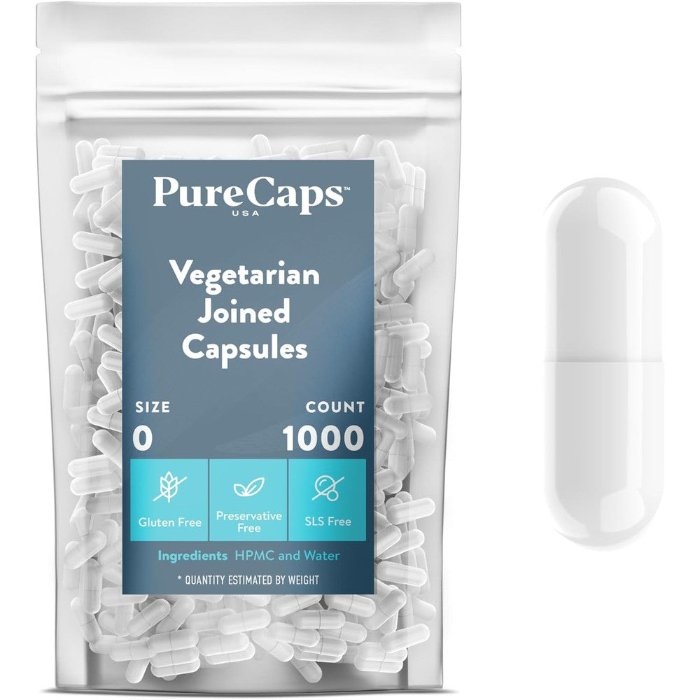 PureCaps USA Size 0 empty vegetarian vegan capsules front view package