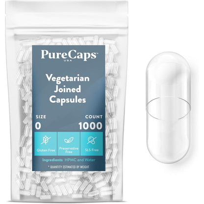 PureCaps USA empty vegetarian size 0 capsules front view packaging