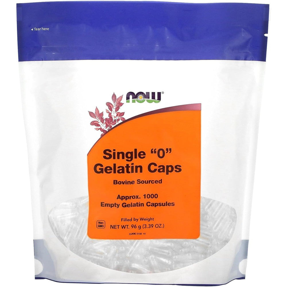 NOW Foods Single 0 Empty Gelatin Capsules 1000 Count front view package