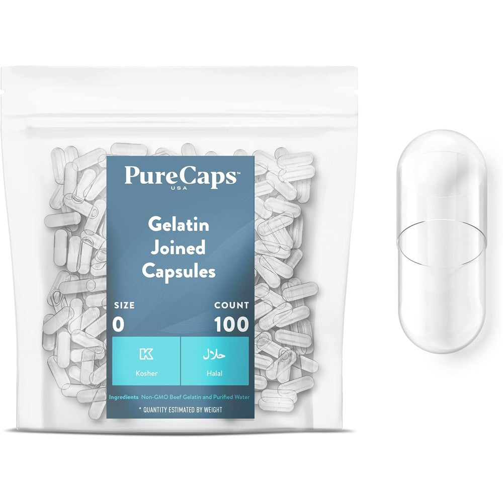PureCaps USA empty gelatin capsules size 0 front view